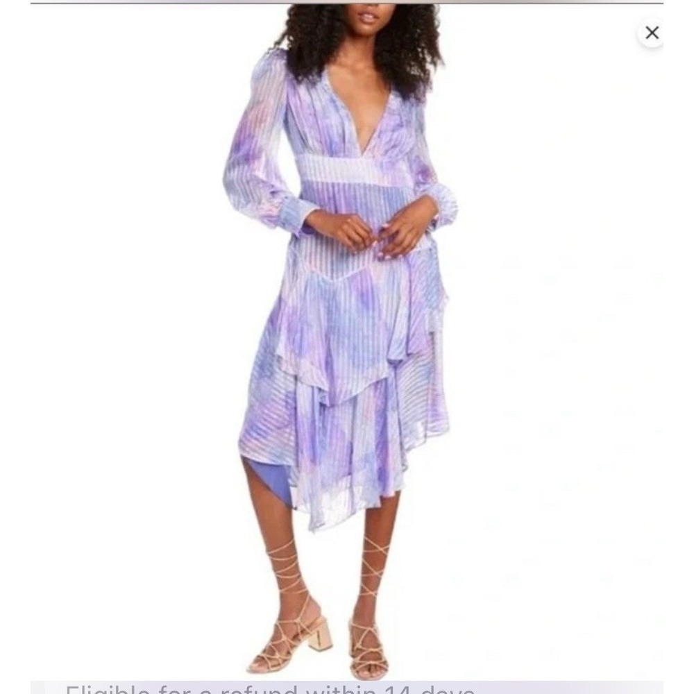 LoveShackFancy NWT Meridian Dress In Raindrop‎ Silk Tiered Midi Dress Size 6
